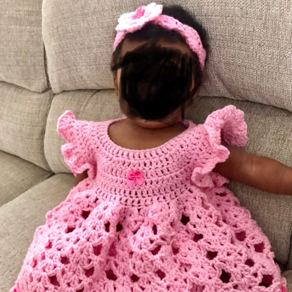 Beautiful crochet dress, pant, & headband